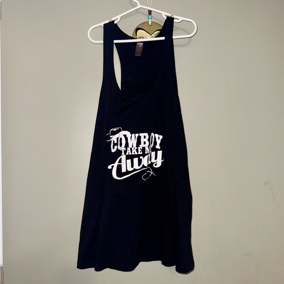 District Made Tops - Cowboy Take Me Away Black and White Tank Top